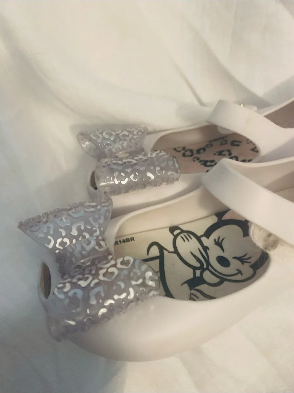 Mini Melissa White Maryjane w/ Velcro strap Jelly style Shoe silver bow